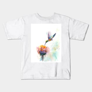 Watercolor Hummingbird with flower Kids T-Shirt